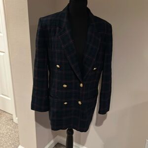 Vtg Pendleton Navy blue redgreen tartan plaid wool double breasted blazer jacket